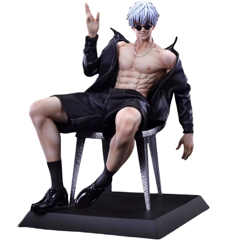 kf S84557f582e264700a49d74fd57f49275Q 22Cm Sgs Studio Gk Jujutsu Kaisen Chair Sitting Posture Satoru Gojo Action Figure Statue Model Ornaments