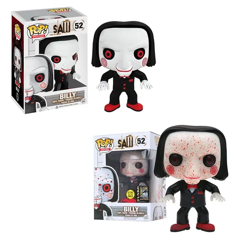 kf S91d63448c91642edb9bbbae5c4e71d42f FUNKO POP MOVIES SAW Toys BILLY 52 Luminous Vinyl Figure Glows in Dark Doll Action Figures